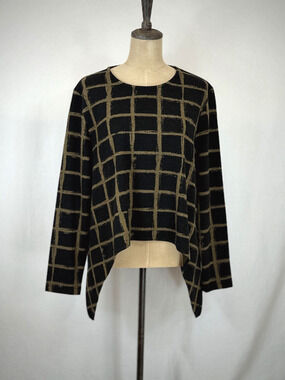 NWT Sassy #13652 Black / Olive Grid Pattern Sweater Top XL #0250